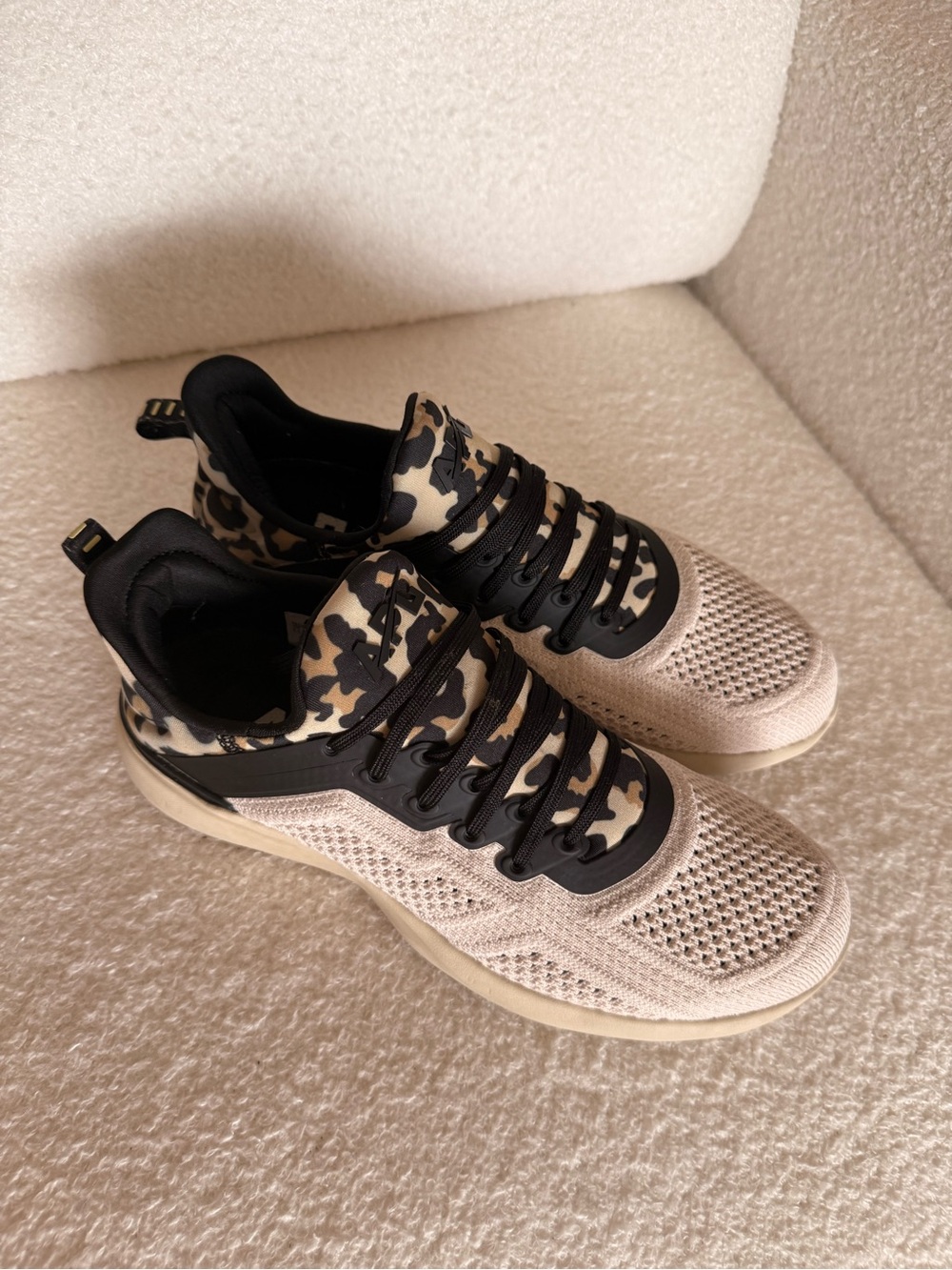 APL Beige Knit Sneakers with Black and Beige Leopard Accents